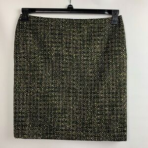 Chaus Skirt Pencil Black Multi Metallic Tweed Lined Gold Tone Zip Lined Size 8